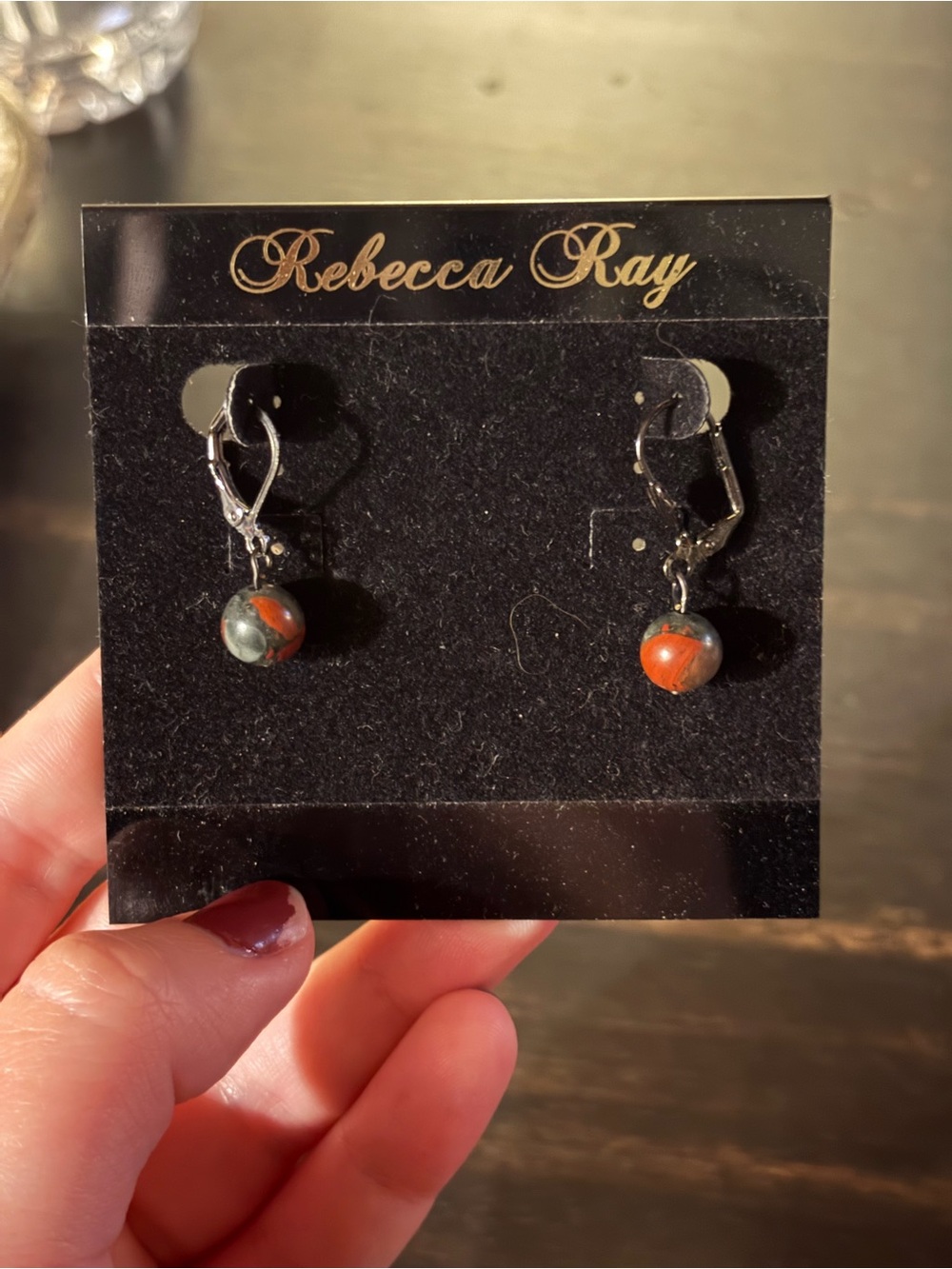 Rebecca Ray Natural Stone Gunmetal Earrings